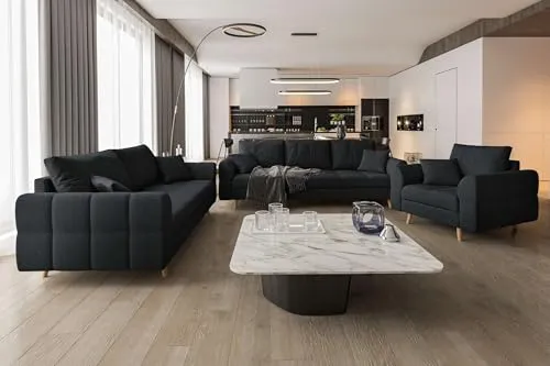 99rooms Bello Polstergarnitur - 3-Sitzer, 2-Sitzer & Sessel im skandinavischen Stil - Moderne Wohnzimmergarnitur mit hohem Sitzkomfort und flexibler Platzierung. Robuste Materialien und inklusive Kissen sorgen für ein gemütliches Ambiente und stilvolle Akzente in Ihrem Zuhause.