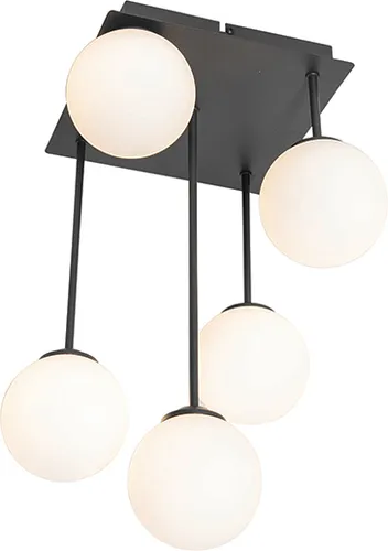 QAZQA Moderne Deckenleuchte Athens 5-flammig Schwarz mit Opalglas - Entdecke die elegante Deckenleuchte Athens! Mit 5 Glühbirnen und stilvollem Opalglas sorgt sie für eine angenehme Lichtverteilung. Ideal für Wohnzimmer oder Schlafzimmer, aus hochwertigem Stahl gefertigt.