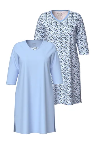 Ulla Popken Damen Plus Size Bigshirts 2er-Pack - Schlafanzüge für Damen, 1 x mit Muster und 1 x einfarbig, V-Ausschnitt und atmungsaktive Baumwolle für höchsten Komfort in der Nacht.
