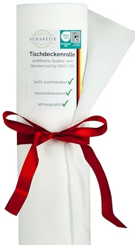 Sensalux Vlies Tischdeckenrolle Weiß 1,19 x 10 m, abwaschbar wasserabweisend, Tischdecke Rolle stoffähnlich, Meterware für Party Catering Gastronomie, 80 g/m², Oeko-TEX
