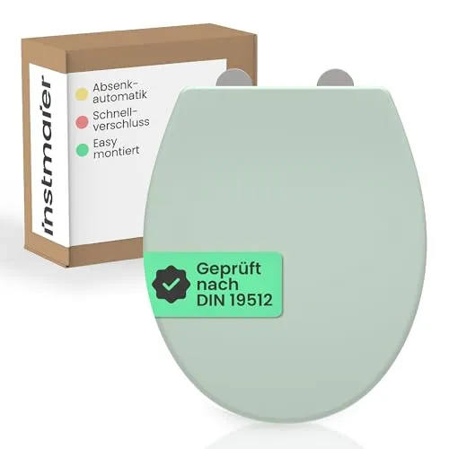 instmaier Helma Toilettendeckel mit Absenkautomatik – Trendfarbe Salbei, oval, TÜV geprüft - Ovaler Toilettensitz in modernem Salbei, ideal für gängige Toiletten. Mit verbesserter Absenkautomatik und Quick Release Funktion für einfache Montage und Reinigung. Hält bis zu 250 kg und sorgt für hygienische Sauberkeit.