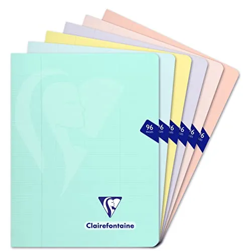 Clairefontaine 308741C - Packung mit 10 Heften Mimesys 17x22cm 48 Blatt, französische Lineatur, PP Einband, Pastell farbig sortiert, 1 Pack
