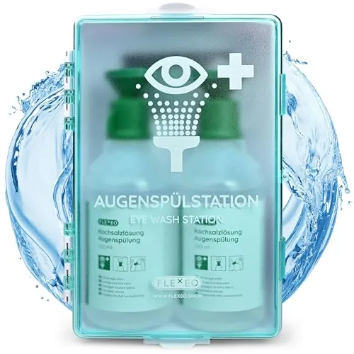 Augenspülstation inkl. 2x 500ml Kochsalzlösung - Eyewash Station für effektive Augenspülung, ergonomisch und schnell im Notfall einsetzbar
