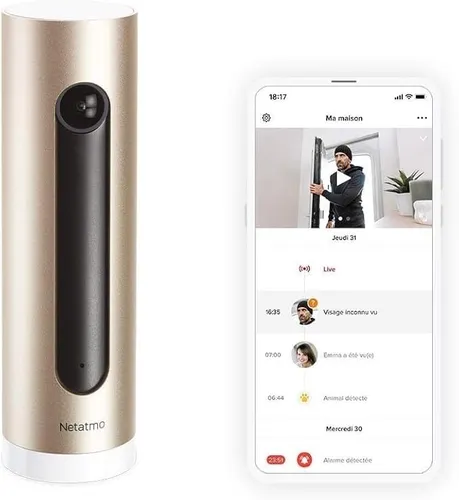 Netatmo Caméra de Surveillance Intérieure Intelligente avec Support Mural, WiFi