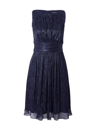 SWING Cocktailkleid - Plissiertes Metallickleid in Navy - Elegantes, tailliertes Cocktailkleid mit ausgestelltem Rockteil. Ideal für besondere Anlässe, gefertigt aus hochwertigem Material für einen stilvollen Auftritt.