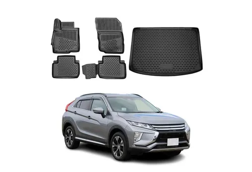 OMAC Auto-Fußmatten Kofferraumwanne Set für Mitsubishi Eclipse Cross 2017-2025 TPE (5 St), für Mitsubishi Eclipse Cross 2017-2025 Mitsubishi Eclipse Cross 2017-2025, Einfache Installation,Antirutsch,Leicht zu reinigen