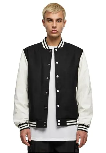 Build Your Brand Herren Jacke Oldschool College Jacket schwarz/weiß XXL - Funktionsjacken mit Regular Cut und sportlichem College-Look, aus hochwertiger Wolle-Viskose-Mischung für besten Tragekomfort und individuelle Veredelungsmöglichkeiten.