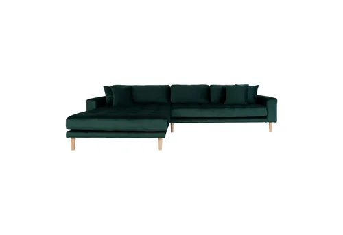 Polsterecke DROP LIDO - Komfortables Ecksofa in Dunkelgrün - Sofas mit skandinavischem Design, hoher Sitzkomfort und eleganten Naturholzbeinen. Ideal zum Entspannen, Sitzen oder Nickerchen machen.