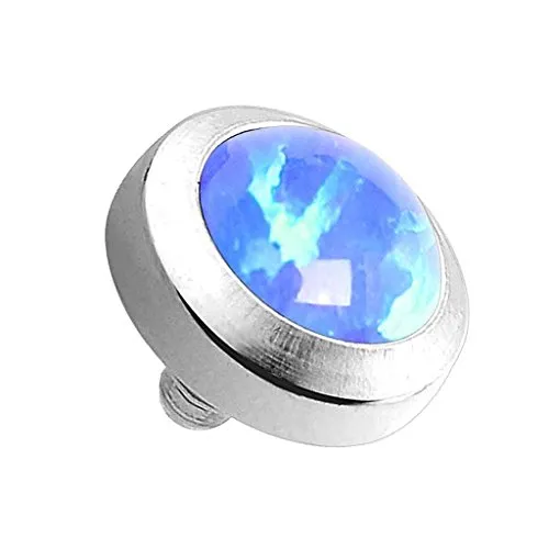 Piercingfaktor Dermal Anchor Piercing Skin Diver Anker Aufsatz Kugel Aufsatzkugel Ball Flach Stecker mit Opal Stein Kristall Perle Silber Blau 5mm