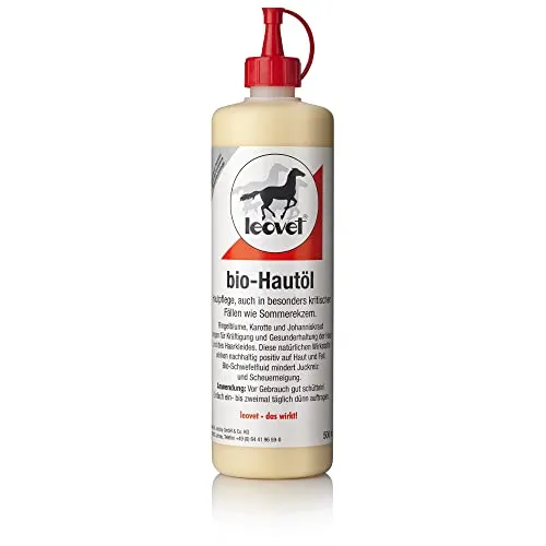 Leovet bio Hautöl 500 ml - Einreibemittel für Pferde, pflegt die Haut mit natürlichen Inhaltsstoffen und sorgt für ein gesundes Fell.