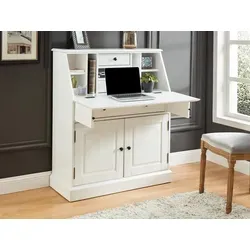 Sekretär CLEORE - Weiß aus MDF & Kiefernholz - Eleganter Sekretär mit 2 Türen und 3 Schubladen für optimalen Stauraum. Ideal für stilvolle Home-Offices oder Wohnräume.