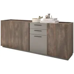 Elegantes Sideboard "Piano" in Eiche und Grau mit Soft-Close - Moderne Kommode in 200 x 80 cm, bietet viel Stauraum und eine edle Touchwood-Oberfläche. Ideal für Wohnzimmer und Esszimmer, mit Soft-Close-Funktion für leises Schließen.