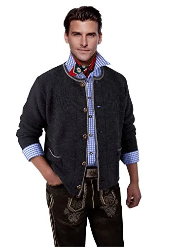 Moschen-Bayern Herren Trachtenstrickjacke in Schwarz - Größe 56 - Klassische Trachtenjacke aus 50% Wolle und 50% Acryl, wärmend und windabweisend. Ideal für festliche Anlässe oder den Alltag, mit Hirschhornknöpfen und praktischen Eingriffstaschen.