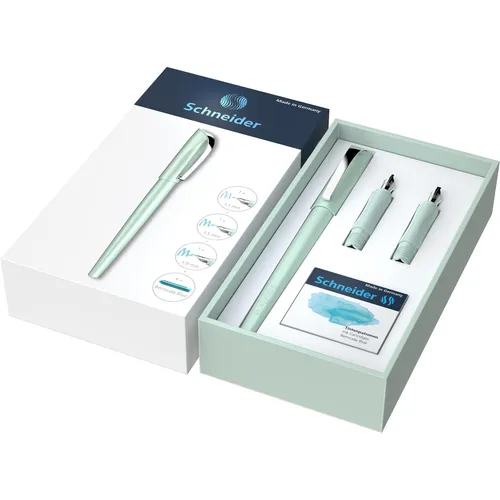 Schneider Kalligraphie-Stift Callissima, mint – Füller mit 3 Federn für kreative Projekte - Erleben Sie kreative Freiheit mit dem Schneider Callissima Kalligraphie-Stift. Ausgestattet mit 3 austauschbaren Federn und ergonomischem Griff, eignet er sich ideal für Bullet Journaling und Handlettering. Lieferung inkl. 6 Tintenpatronen.