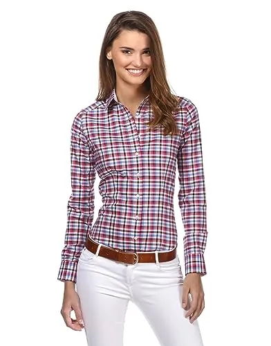 Vincenzo Boretti Damen Bluse kariert - Elegante Langarm Hemdbluse aus 100% Baumwolle, bügelleicht und knitterarm, ideal für Business und festliche Anlässe. Perfekt für jeden Jahreszeit, auch unter Pullovern.