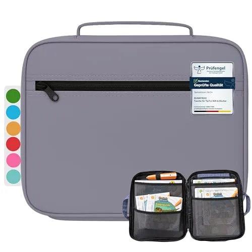 bunnyboo TipToi Tasche - [DAS ORIGINAL] - Platz für bis zu 8 Bücher - mit Einsatz für Tiptoi Stift, TipToi Kabel und Batteriefach - Tasche für TipToi Stift gehört in jedes Starterset TipToi (Grau)