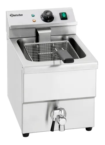 Bartscher Fritteuse IMBISS I mit Fettablasshahn, 8 Liter - Großküchentechnik mit 8 Liter Beckeninhalt, ideal für professionelle Fritteure dank Fettablasshahn und robustem Chromnickelstahl.