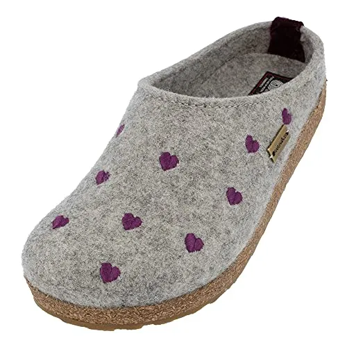 Haflinger Grizzly Cuoricino Filzclog - Unisex Hausschuh aus reinem Wollfilz mit Herzmotiv, ideal für gemütliche Stunden zu Hause – bequem und warm in Größe 41.