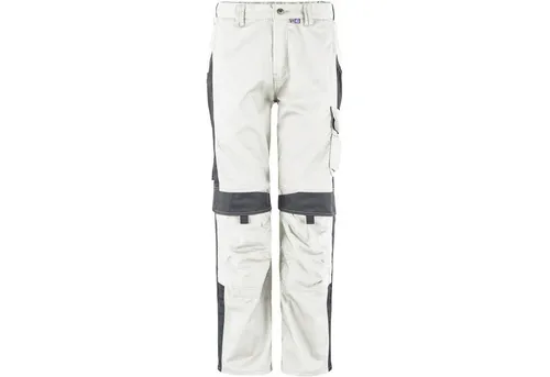Bundhose "BESTWORK NEW" - 60 - weiß/grau - Arbeits- & Schutzkleidung mit strapazierfähigem Obermaterial, CORDURA®-Kniepolstertaschen und reflektierenden Applikationen für erhöhte Sichtbarkeit bei der Arbeit.