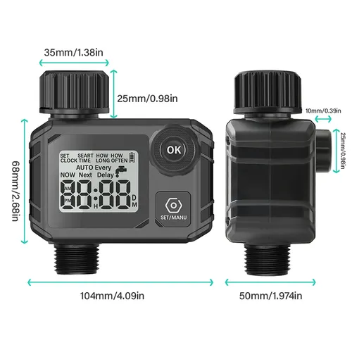 Sprinkler-Timer, Einzelauslass, automatisches Bewaesserungssystem, Bewaesserungstimer mit grossem LCD-Bildschirm/Regenverzoegerung/Verstopfungsschutzfilter/IP55 wasserdichter Wassertimer fuer Garten, Rasen, Pool