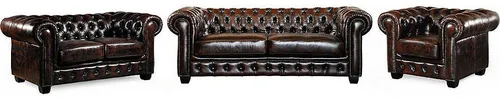Chesterfield Garnitur 3+2+1 - Büffelleder - Braun - BRENTON - Couchgarnituren im zeitlosen Chesterfield-Design aus 100% vollnarbigem Büffelleder, vereint Stil und Komfort für Ihr Zuhause.