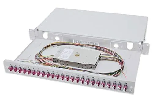 DIGITUS LWL Spleißbox 24 Kupplungen - LC - OM4 - 1HE 19-Zoll - Multi-Mode Duplex - Mit Spleiß-Kassette - Rack-Einbau