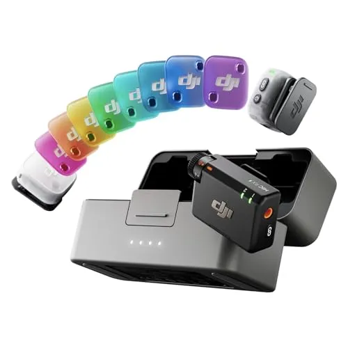 DJI Mic Mini 2 (2 TX + 1 Standard RX + Ladeschale), Lavalier-Mikrofon, Ansteckmikrofon für iPhone und Android/Kamera/Tablet/PC, Handy-Mikrofon, 48h Akkulaufzeit, Magnet-Abdeckungen in Mehreren Farben