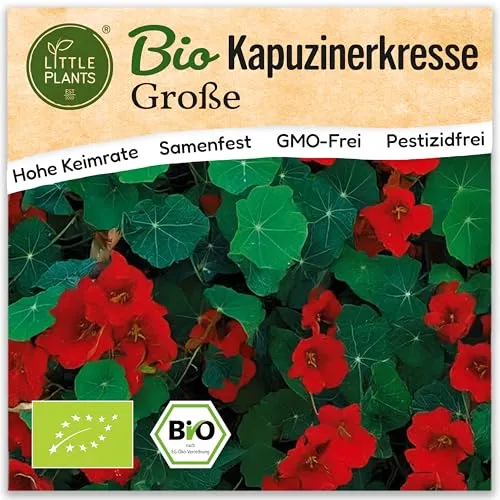 Little Plants BIO Kapuzinerkresse Samen 10 Große Kapuzinerkressesamen Samenfest für Kräutergarten Kräuter Samen für Küche, Balkon, Hochbeet und Garten