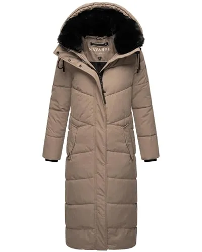 Navahoo Damen Wintermantel - Warmer Steppmantel mit Abnehmbarer Kapuze - Funktionsjacken für den Winter, eleganter Puffermantel mit kuscheligem, abnehmbarem Kunstfellkragen und wind- sowie wasserabweisendem Material.
