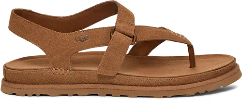UGG Goldengaze Damen Toe Post Sandalen, Kastanie, 41 EU - Elegante Sandalen mit Wildleder-Obermaterial und verstellbarem Knöchelriemen – ideal für stilvolle Sommer-Outfits. Hoher Tragekomfort dank Mikrofaser-Fußbett und umweltfreundlicher EVA-Zwischensohle.