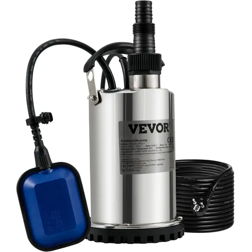 VEVOR Schmutzwasserpumpe 230 V 550 W - Leistungsstarke Tauchpumpe für Garten und Bau - Wasserpumpen, leistungsstarke Schmutzwasserpumpe mit 9500 L/h Durchfluss, ideal für Entwässerung und Gartenprojekte, max. Hubhöhe 7,5 m.