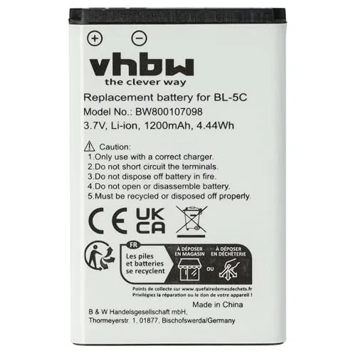 vhbw Akku kompatibel mit Telekom Sinus A806 Handy Smartphone Telefon (1200mAh, 3,7V, Li-Ion)