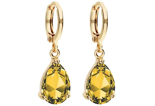 LÖB Paar Creolen Damen Ohrringe Hängend Creolen Tropfen Zirkonia Stein Anhänger Gold (Geschenke für Frauen Beste Freundin Mutter Mama Damen zum Geburtstag Weihnachten Weihnachtsgeschenke), Goldene Ohrhänger Tropfenform Vergoldet Gelb Oval Strass Glitzer