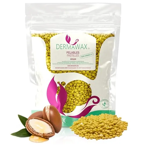 Dermawax 1kg Argan Heißwachs-Wachsperlen für professionelle Haarentfernung – Ideal für Augenbrauen, Gesicht, Achseln, Arme, Rücken, Brust, Bikini – Enthaarung ohne Vliesstreifen (1 kg, Argan)