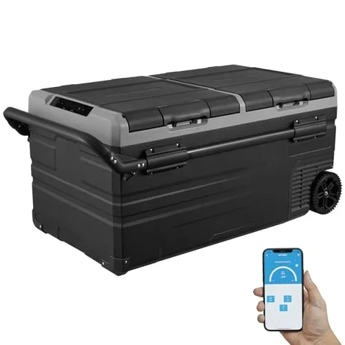 VEVOR Autokühlschrank 95L - Tragbarer Kompressorkühler mit Bluetooth - Kühlboxen & Kühltaschen, 95 Liter Fassungsvermögen mit zwei Zonen, schnelle Kühlung auf -20 °C, ideal für Camping und Outdoor-Aktivitäten.
