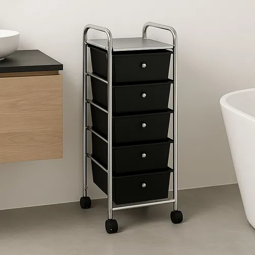IDIMEX Beistellwagen GINA, Rollcontainer Friseurwagen Metall Kosmetik Badregal 5 Schubladen schwa