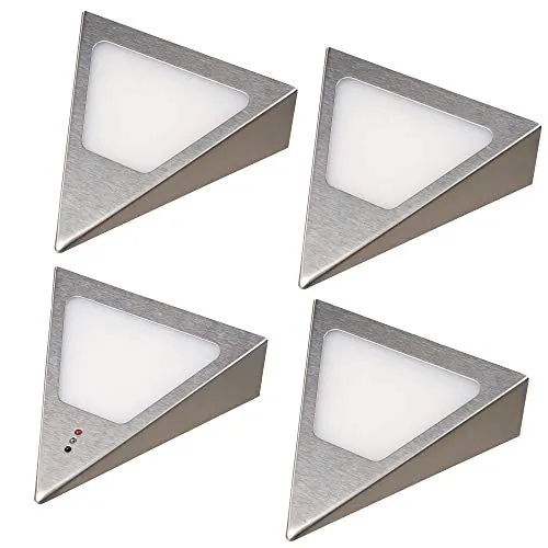 kalb LED Unterbauleuchten Dreieck mit Sensor - 4er Set warmweiss - Unterschrank Beleuchtung mit berührungslosen Dimmschalter, elegantem Design und starker Ausleuchtung für perfekte Arbeitsflächen. Plug & Play, ideal für Küchen und Arbeitsräume.