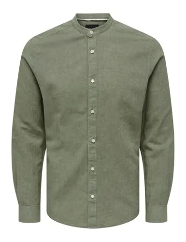 ONLY & SONS Herren Freizeit Hemd ONSCAIDEN SOLID - Slim Fit, Farbe: Swamp - Modisches Herrenhemd in Slim Fit aus 55% Baumwolle und 45% Leinen, ideal für schicke Freizeitlooks. Kombinierbar mit Jeans für einen trendigen Style.