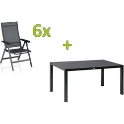 KETTLER BasicPlus Premium Garten-Essgruppe, anthrazit, 6 Klappstühle - Hochwertige Essgruppe für den Garten mit langlebigem Aluminium und pflegeleichtem Outdoorgewebe. Ideal für entspannte Stunden im Freien, inklusive einem großzügigen Tisch (160x95 cm) und sechs flexiblen Klappstühlen.