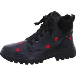 Superfit Abby Nova Damen Schnürstiefel in Schwarz, Größe 37 - Wanderschuhe mit hochwertigem Leder und süßem Herzchen-Print, ideal für kleine Fashionistas. Die Schnürung garantiert sicheren Halt, während der seitliche Reißverschluss das An- und Ausziehen erleichtert.