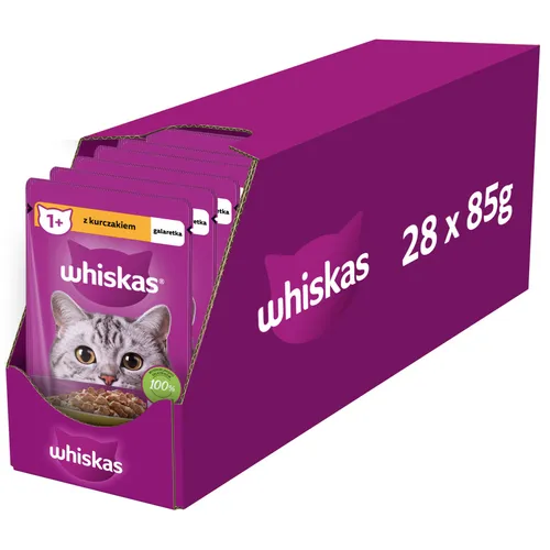 Whiskas Adult 28x85g Feuchtfutter Vollnahrung für Katzen Hähnchenstücken Gelee