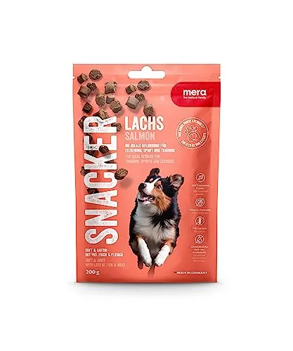 MERA Snacker Lachs (1x200g), getreidefrei, softe Hundeleckerli für Training oder als Snack, herzhafte fleischige Leckerlies für alle Hunde