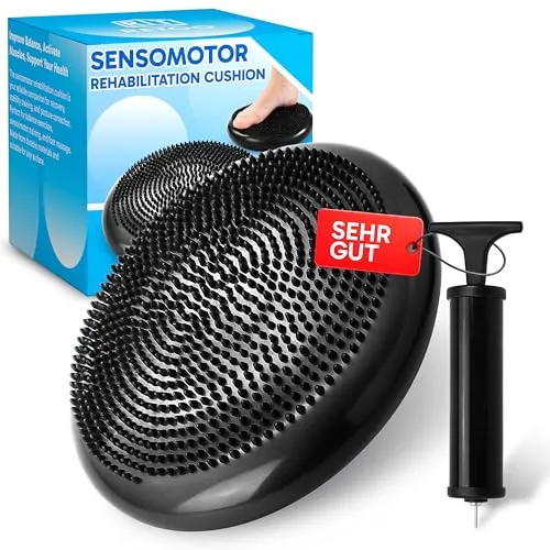 Ballsitzkissen 33cm - Orthopädisches Balancekissen für aktives Sitzen - Ideal für Büro und Training: Das 33 cm große Ballsitzkissen fördert die Rumpfstabilität und verbessert die Körperhaltung. Inklusive Pumpe für individuelles Aufblasen.