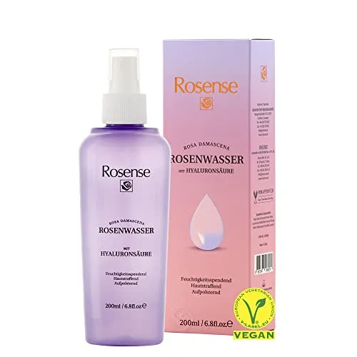 Rosense Rosenwasser mit Hyaluronsäure, 200 ml - Gesichtsreiniger & -wasser, mit feuchtigkeitsspendender Hyaluronsäure für einen strahlenden Teint und erfrischte Haut.
