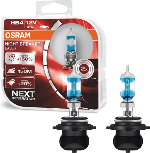OSRAM Night Breaker Laser 9006NL-HCB Halogenlampen - Autobeleuchtungen mit bis zu 150% mehr Helligkeit und 20% weißerem Licht für optimale Sicht. ECE-zertifiziert, ideal für PKW, Transporter und Wohnmobile.