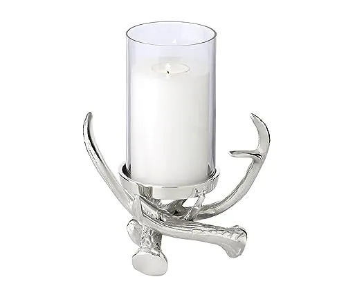 EDZARD Kerzenhalter Blitu mit Glas – Stilvoller Geweih-Design - Nussknacker – Edler Kerzenhalter aus vernickeltem Aluminium, ideal für festliche Weihnachtsdekoration und ganzjährig ein Hingucker.