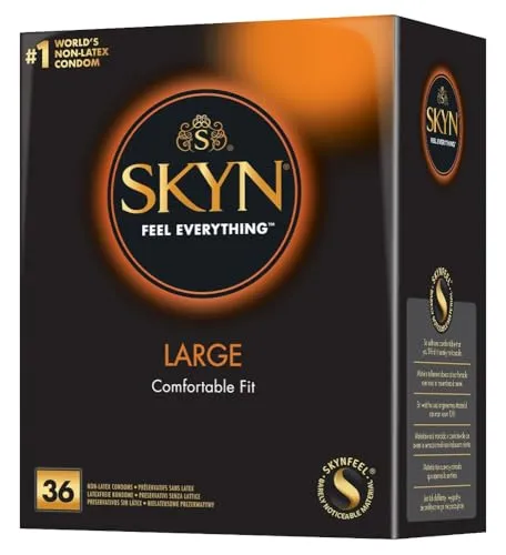 SKYN Large (King Size/XL) Latexfreie Kondome - 36 latexfreie Kondome aus Polyisopren für ein ultra-sensitives Gefühl – ideal für Latexallergiker, geruchsneutral und vegan. Länge: 190mm, Breite: 56mm.
