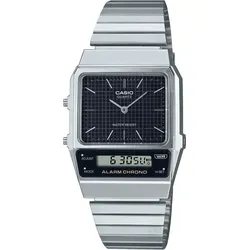 Casio QD Black CINT Herrenuhr mit Silberarmband - Armbanduhren für Herren mit Quarzwerk, elegante Sportuhr mit Kalenderfunktion, Stoppuhr und Alarm. Wasserdicht bis 3 bar, ideal als Geschenk!