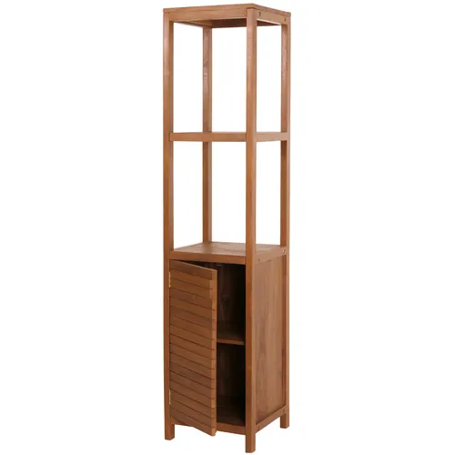 Teak-Regal HWC-M84 - Bad-Hängeschrank aus hochwertigem B-Grade-Teakholz, ideal für Nassräume, mit zwei offenen Fächern und zwei Staufächern mit Türen für optimalen Stauraum.