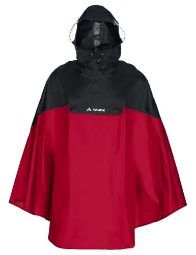 Vaude Covero II Poncho XXL in Rot - Funktionsjacke für Fahrradfahrer, mit Sichtfenstern an der Kapuze für optimale Sicht und Komfort bei Regenwetter.